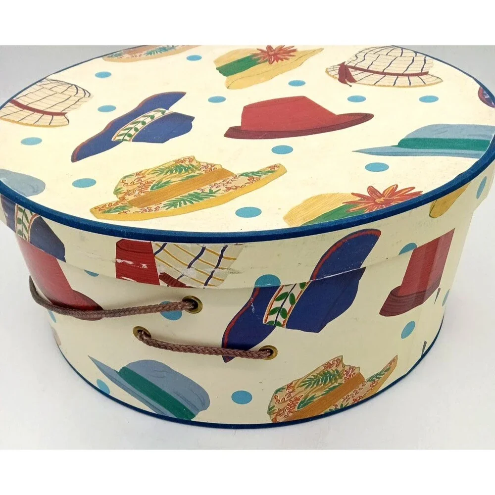 Vintage Set of 2 Nesting Hat Storage Boxes Fun Retro Hat Design 14